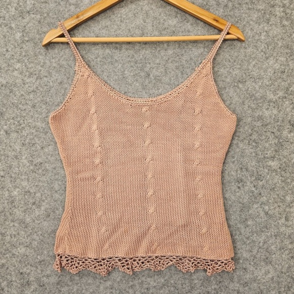 Vintage Hand Knit Knitted Tank Top Womens XS 2 Pink Dusty Cottage CLAIRE KENNEDY